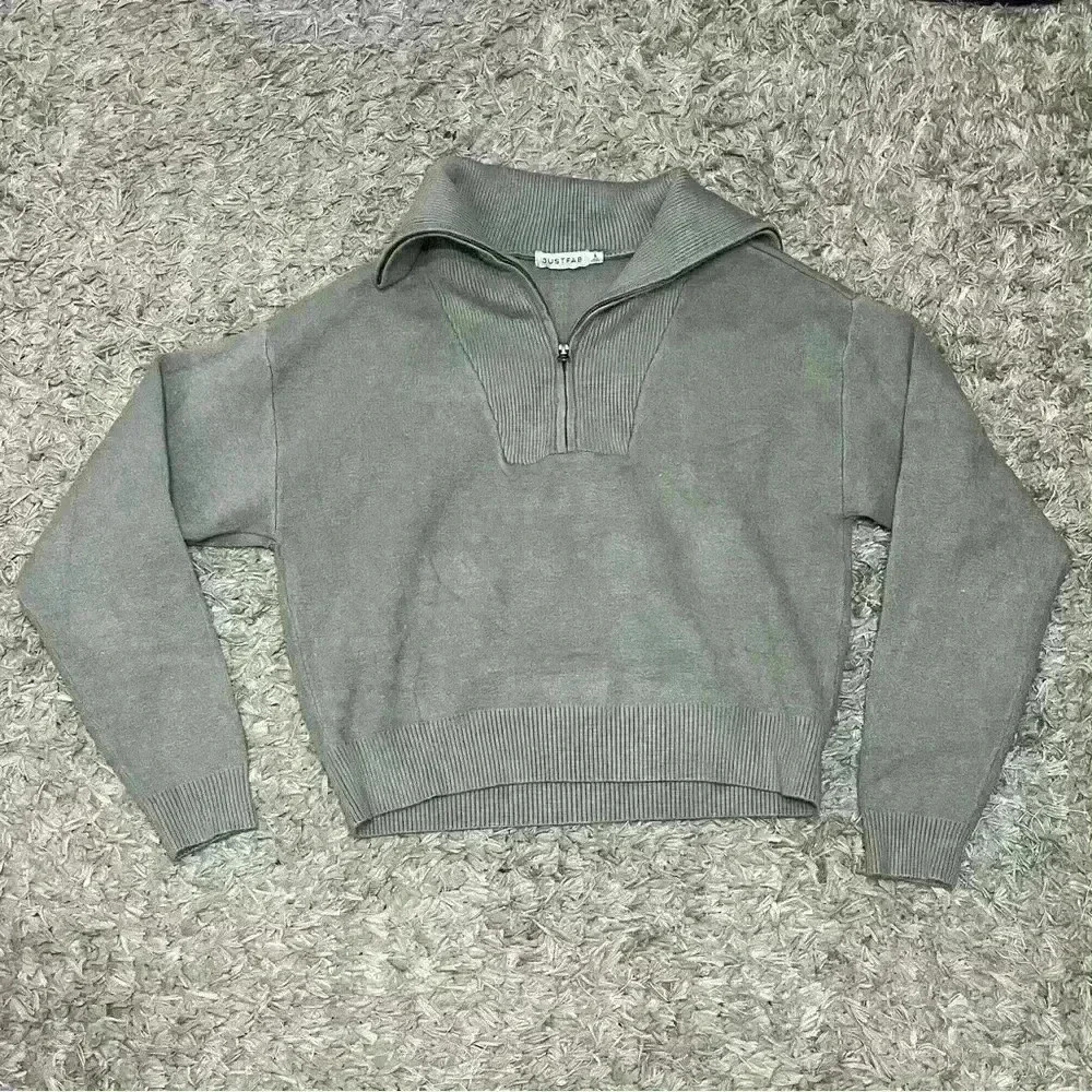 JUSTFAB Half Zip Collared Sweatshirt | Cropped Hoodie Sweater | Green | Size S - Picture 4 of 7